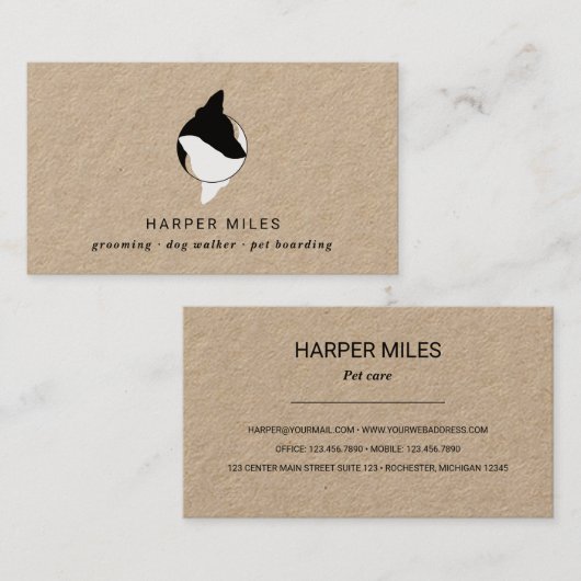 Rustige hondenjin en yang symbool logo-hondenzette visitekaartje (Voorkant / Achterkant)