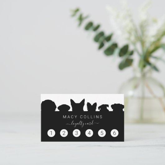 Rustige hondsilhouette groomer loyaliteitskaart visitekaartje (Staand voorkant)