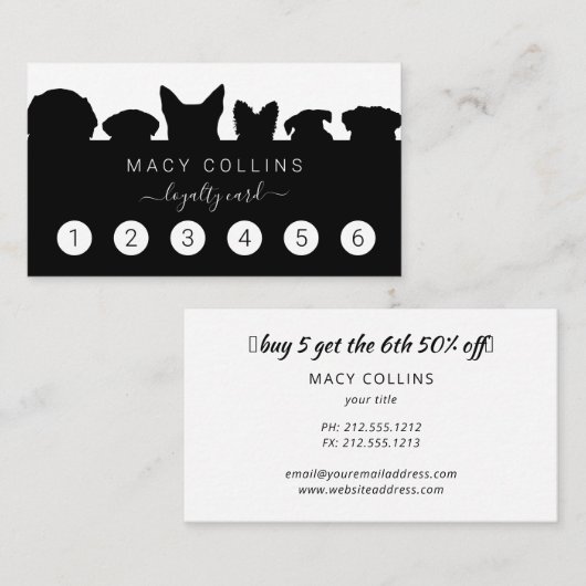 Rustige hondsilhouette groomer loyaliteitskaart visitekaartje (Voorkant / Achterkant)