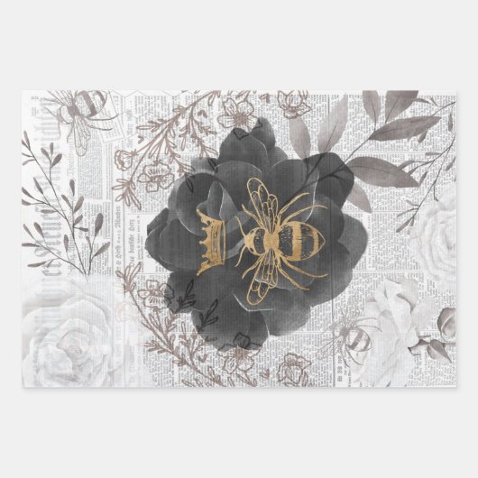 Rustige  honingbijen en ontkoppeling van Rozen Inpakpapier Vel (Voorkant 2)