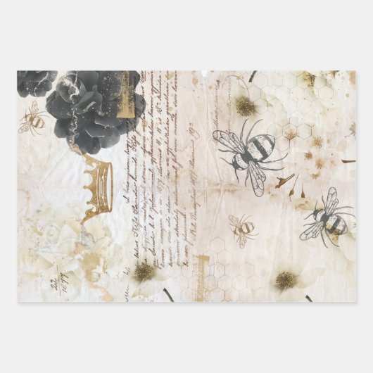 Rustige  honingbijen en ontkoppeling van Rozen Inpakpapier Vel (Voorkant)