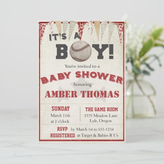 Rustige honkbal Baby Boy Shower Invitation Kaart (Staand voorkant)