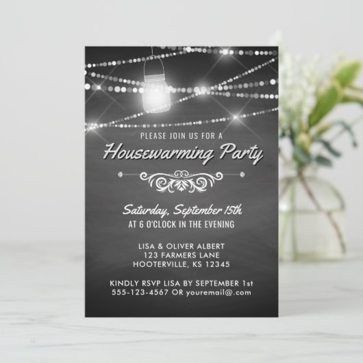 Rustige housewarming Party Chalkboard-lampjes Kaart (Staand voorkant)