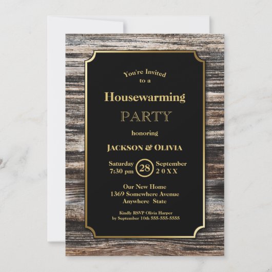 Rustige Housewarming Party of Wood Gold Border Kaart (Voorkant)