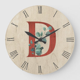 Rustige hout en eucalyptus Letter D Grote Klok