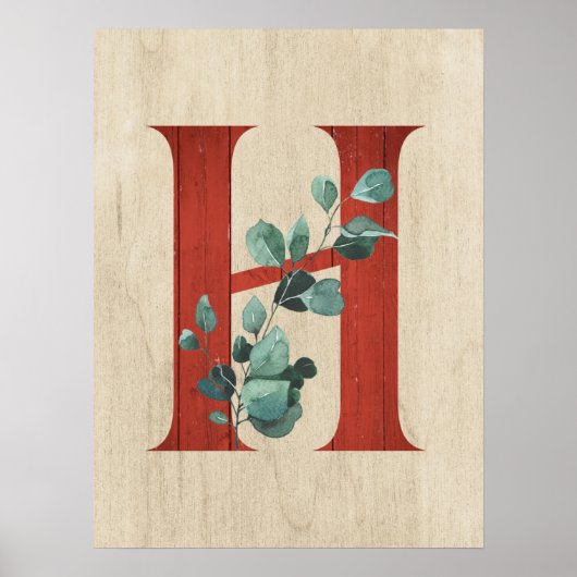 Rustige Hout en Eucalyptus Letter H Afdrukken Poster (Voorkant)