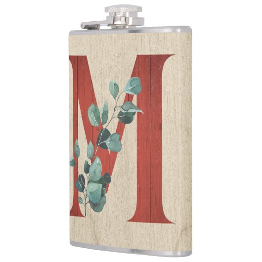 Rustige hout en eucalyptus Letter M Heupfles (Links)