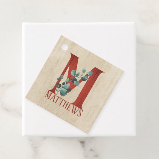 Rustige hout en eucalyptus Letter M op maat Bedankjes Labels (In situ)