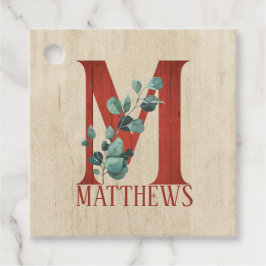 Rustige hout en eucalyptus Letter M op maat Bedankjes Labels