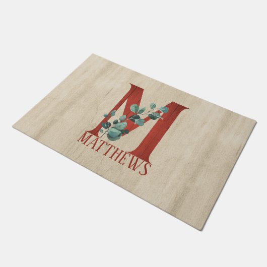 Rustige hout en eucalyptus Letter M op maat Deurmat (Schuin)