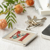 Rustige hout en eucalyptus Letter M Sleutelhanger (Zijkant)