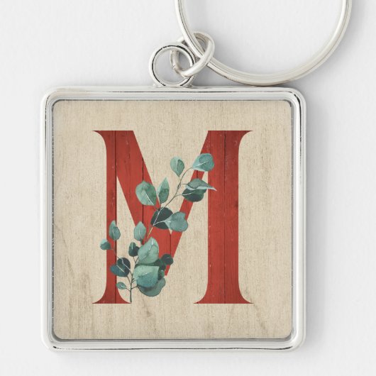 Rustige hout en eucalyptus Letter M Sleutelhanger (Voorkant)