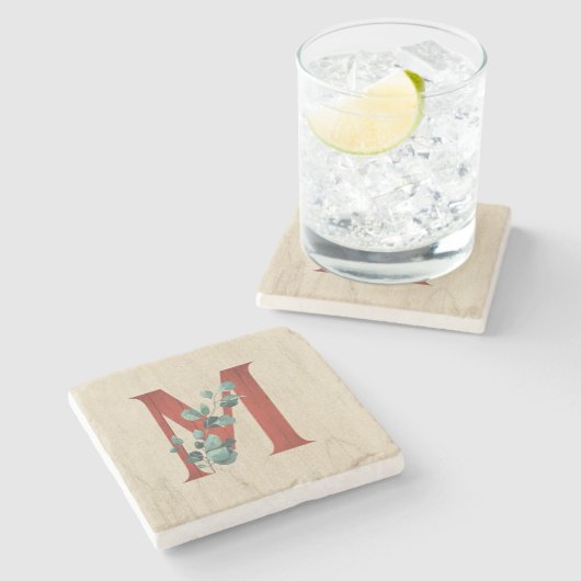 Rustige hout en eucalyptus Letter M Stenen Onderzetter (Zijkant)