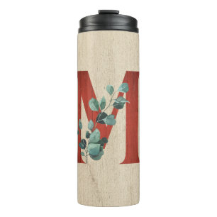 Rustige hout en eucalyptus Letter M Thermosbeker