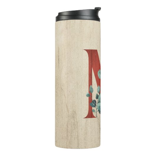 Rustige hout en eucalyptus Letter M Thermosbeker (Gedraaid links)