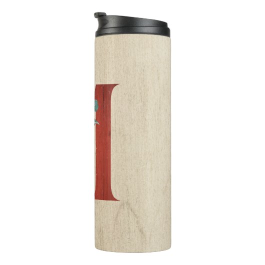 Rustige hout en eucalyptus Letter M Thermosbeker (Geroteerd rechts)