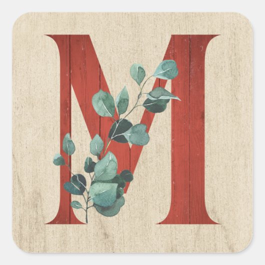 Rustige hout en eucalyptus Letter M Vierkante Sticker (Voorkant)