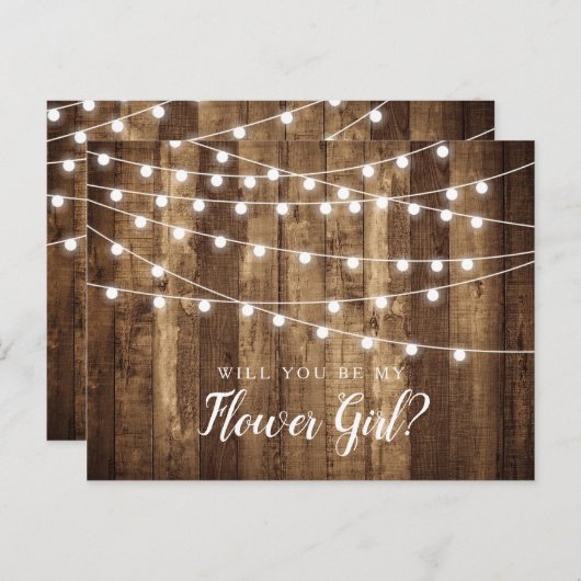 Rustige Hout- en Fairy Lights Bloemenmeisje-voorst Briefkaart (Voorkant / Achterkant)