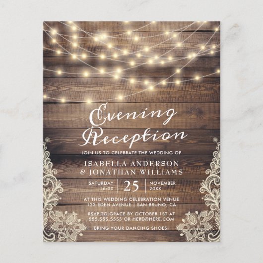 Rustige Hout en String Lights Evening Reception (Voorkant)