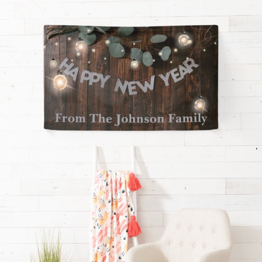 Rustige Hout- en String Lights - Nieuwe jaren oude Spandoek (Insitu)