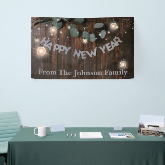 Rustige Hout- en String Lights - Nieuwe jaren oude Spandoek (Beurs)