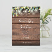 Rustige Hout Eucalyptus String Lights Wedding Kaart (Staand voorkant)