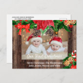 Rustige Hout Poinsettias Twins First Kerstmis Feestdagenkaart (Voorkant / Achterkant)