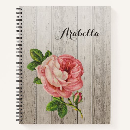 Rustige hout Roze roze roze roze roze met naam Notitieboek (Voorkant)