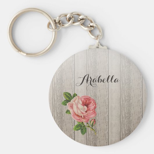 Rustige hout Roze roze roze roze roze met naam Sleutelhanger (Voorkant)