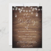 Rustige Hout String Lights Wedding QR Code RSVP Kaart