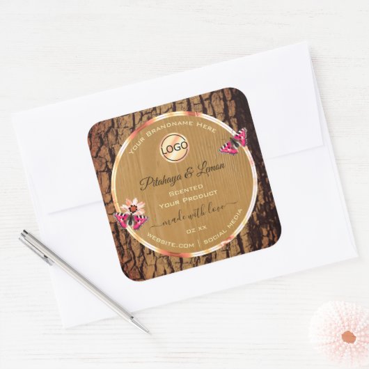 Rustige houtachtige korrelschors Logo Vierkante Sticker (Envelop)