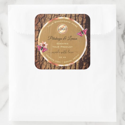 Rustige houtachtige korrelschors Logo Vierkante Sticker (Tas)