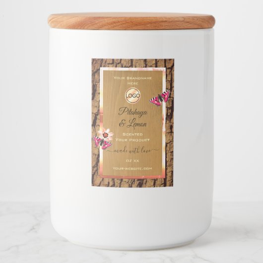 Rustige houtachtige korrelschors Logo Voedselcontainer Etiket (Voorkant)