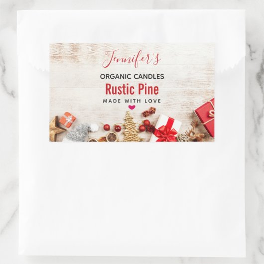 Rustige houtafbeelding met kerstkaarsen rechthoekige sticker (Tas)