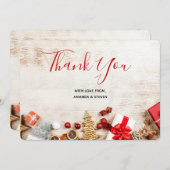 Rustige houtafbeelding met kerstobjecten bedankkaart (Voorkant / Achterkant)