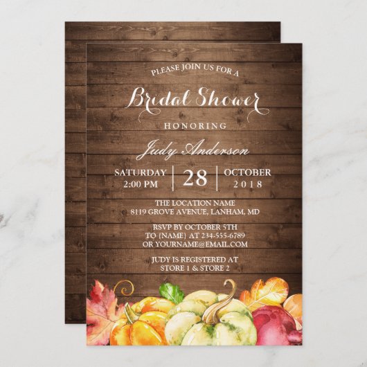 Rustige houtbladeren Pumpkin-Herfst Vrijgezellenfe Kaart (Voorkant / Achterkant)