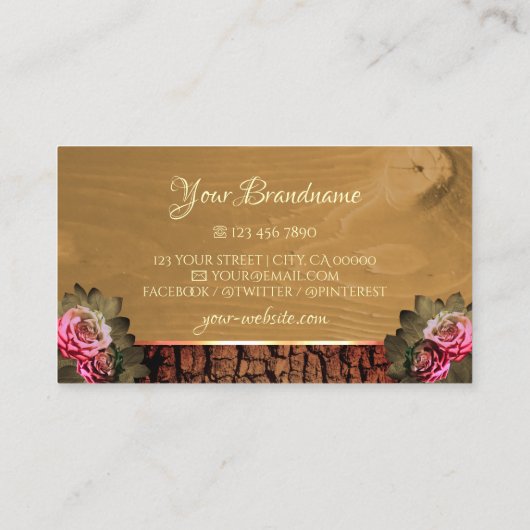 Rustige houtbomen Bark Blooming Roze Monogram Visitekaartje (Achterkant)