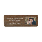 Rustige houtbride en bruidefotolandbruiloft etiket (Voorkant)