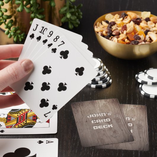 Rustige houten afspeelkaarten met aanpasbare tekst pokerkaarten (Insitu)