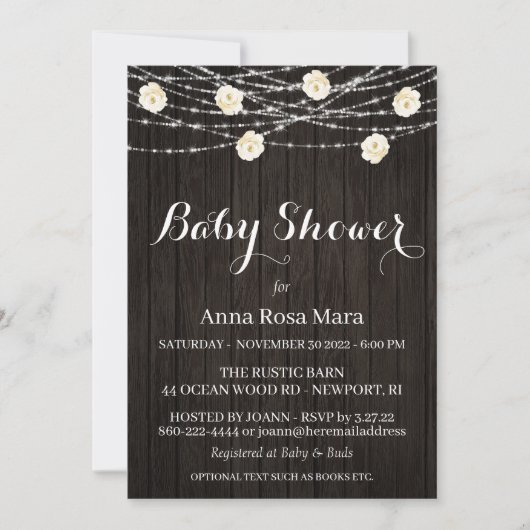 *~* Rustige houten bloemen Licht Roos Baby shower Kaart (Voorkant)