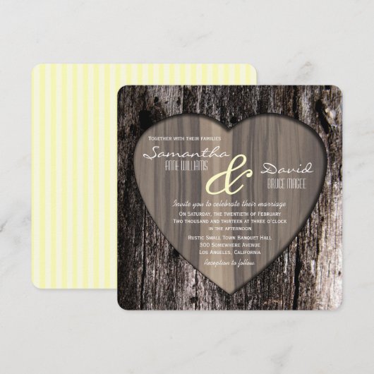Rustige houten boomschors Heart Wedding Kaart (Voorkant / Achterkant)