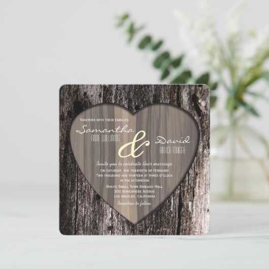 Rustige houten boomschors Heart Wedding Kaart (Staand voorkant)