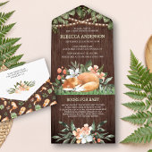 Rustige houten bossen Slaapvos Baby shower All In One Uitnodiging