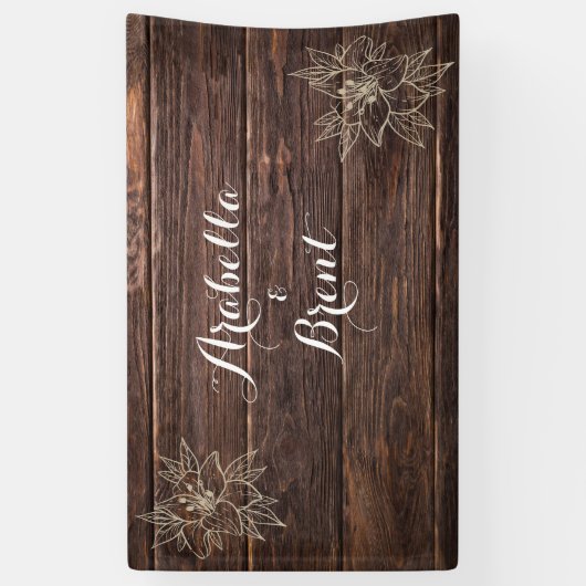 Rustige houten botanische bruiloft spandoek (Verticaal)