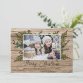 Rustige houten botanische kerstfoto feestdagenkaart (Staand voorkant)