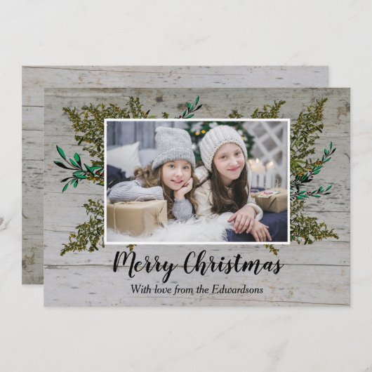 Rustige houten botanische kerstkaart (Voorkant / Achterkant)