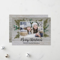 Rustige houten botanische kerstkaart