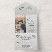 Rustige houten botanische monogram foto Wedding All In One Uitnodiging (Binnen)