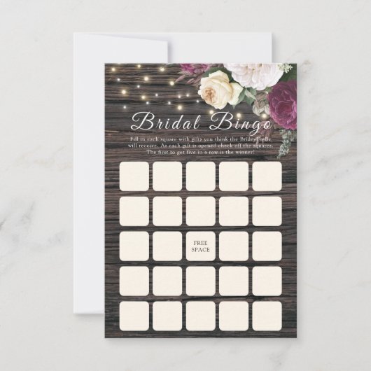 Rustige houten bruiloft Bridal Bingo (Voorkant)