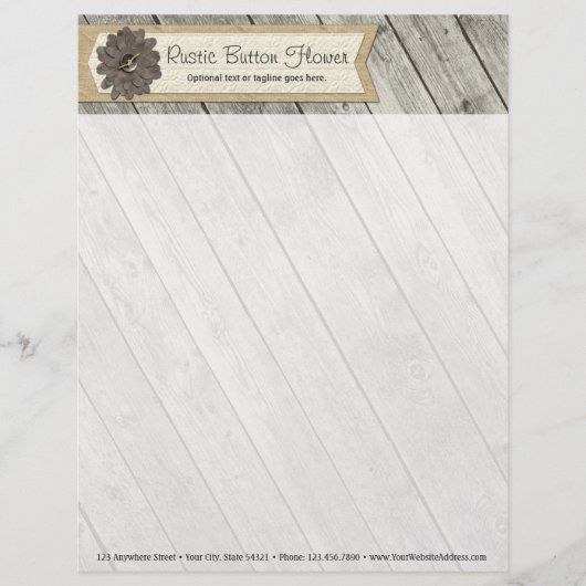 Rustige houten Button Fabric Flower & Shabby Burla Briefhoofd Ontwerp (Voorkant)